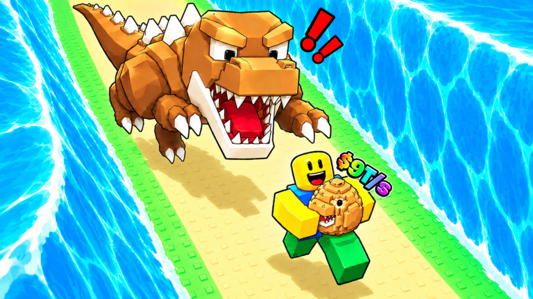A player carries an egg home between the sea walls while the per-second Cash tag shows beside them