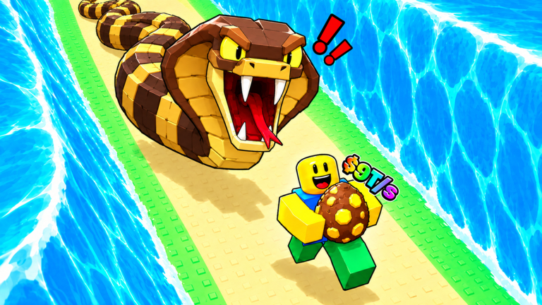A player hugs a trident-shaped egg while a giant T-Rex closes in behind them